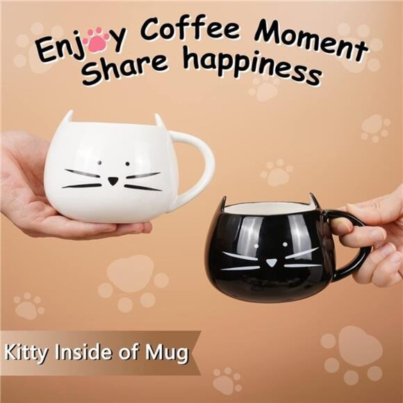 Koolkatkoo Cute Cat Coffee Mug Set for Girls Women Ceramic Kitty Tea Couple - Picture 4 of 7